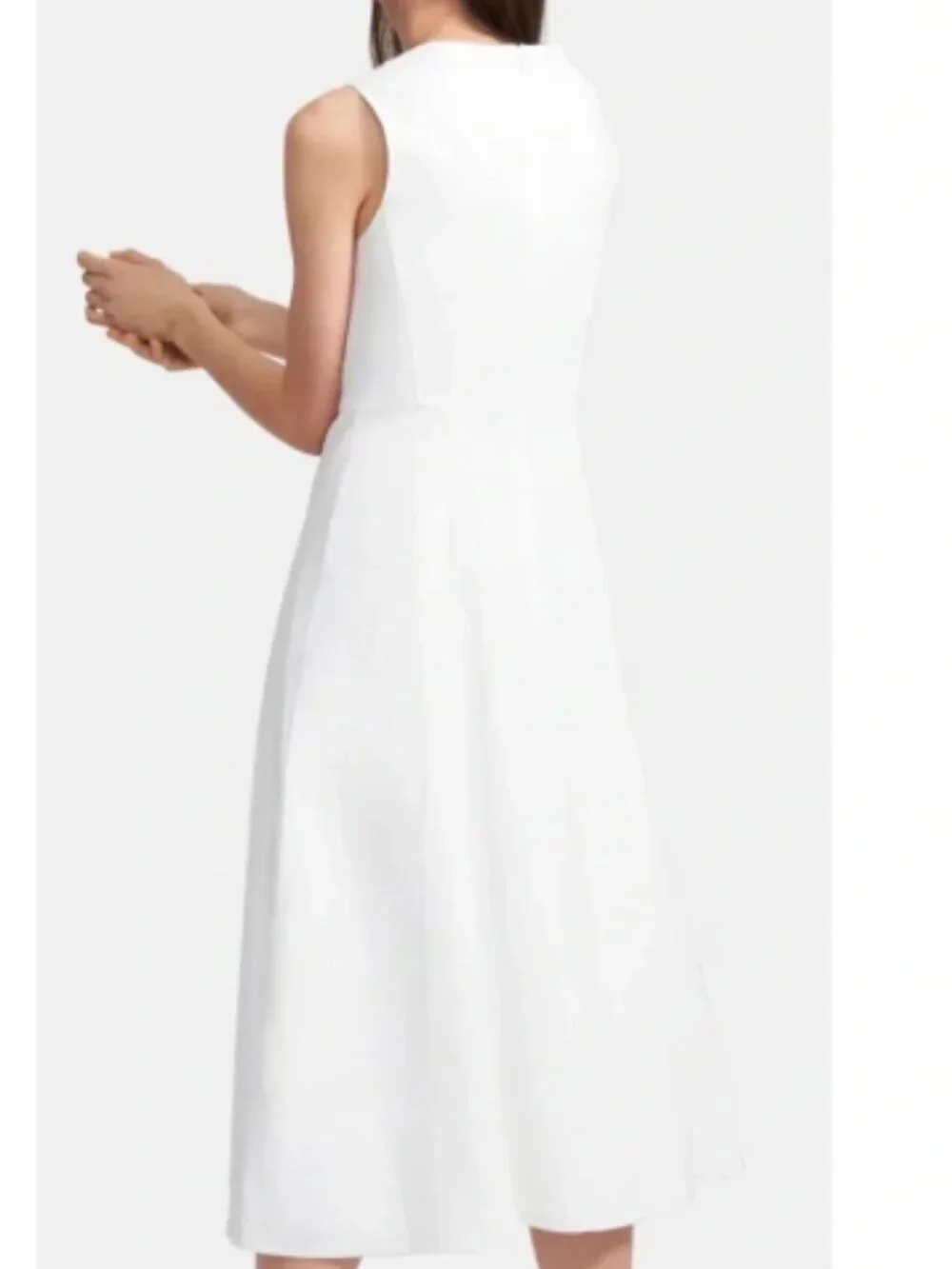 Theory Seamed V-Neck White Linen Blend Midi Dress Size 4 chic preppy summer - Picture 16 of 16